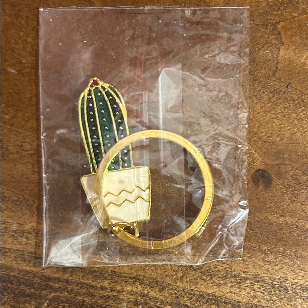 New In Bag - Gold and Green Cactus Keychain